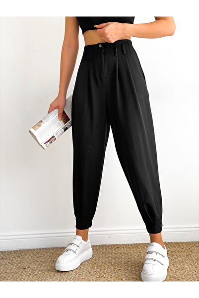 LB Laluna Butik Women's Black Carrot Cut Trousers