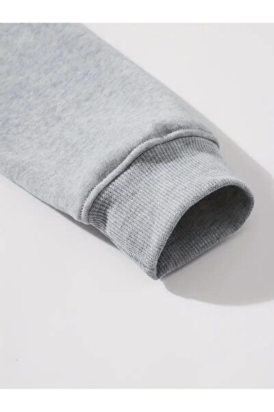 WOODROFFE Оверсайз унисекс суитшърт с качулка в черно и сиво с мечешки принт - кенгуру джоб