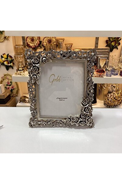 Gold home design Fotoğraf Çerçevesi Çiçek Desenli Taş Detaylı 20x25
