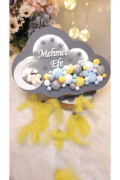 ARMAGAN BEBEK NİKAH ŞEKERİ Baby Door Ornament Bubble Design Yellow Color with LED Lights