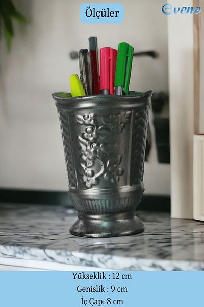 Evene 9 Model Pen Holder Silver Antique Colored Desk Organizer
