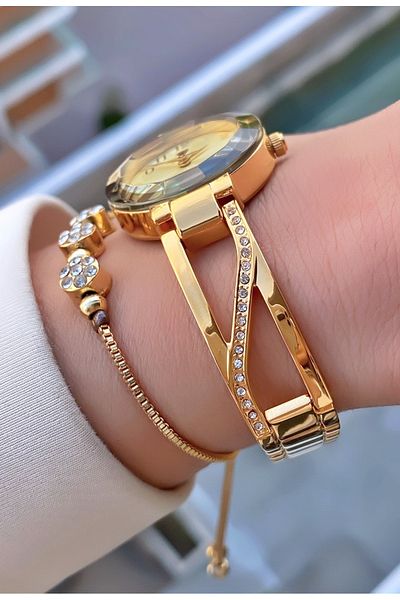 Fiesta Gold Yellow Steel Cord Small Case Women's Wristwatch - Bracelet