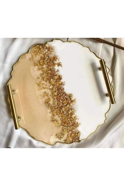 Home Gold White Epoxy Tray, April Tray, Presentation Tray, Coffee Tea Tray
