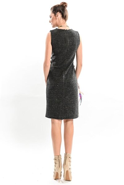 Bohemian Safran Siyah Otantik Püsküllü Kolsuz Tweet Elbise