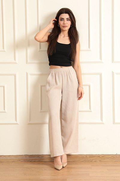 ModaPlaza Women's Wide Leg Linen Trousers