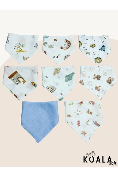 Koala Soft 8 Pieces Muslin Fabric Baby Food Bib - Newborn Drool Bib, Scarf, Bib - Oeko-tex