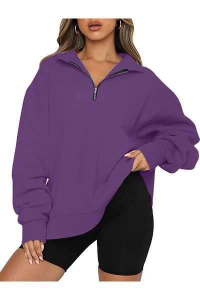 Vio Belle Hanorac oversize vintage cu jumătate de fermoar pentru femei