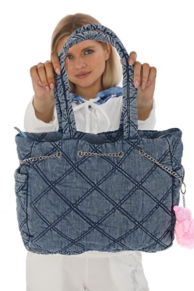 denimandfaces KAPİTONE DENİM OMUZ ÇANTASI