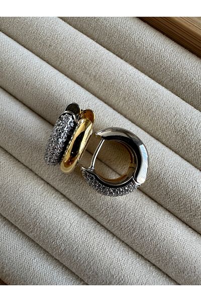 ringbox Zircon Stone Two Colors Hoop Earrings