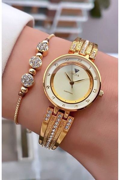 Fiesta Gold Yellow Steel Cord Small Case Women's Wristwatch - Bracelet