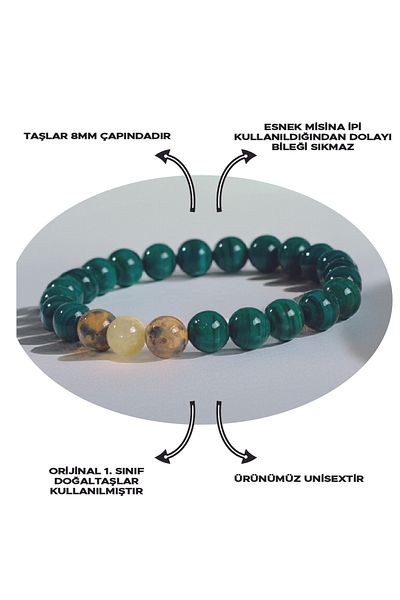 Ssilhoutte Doğaltaş Natural Stone Bracelet - Malahit and Citrine Jasper - Certified Hand Workmanship - Positive Energy - Protection