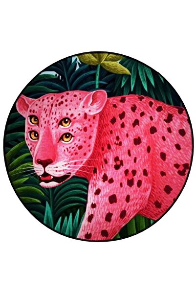 Rugs Modern Halı Mira Round Two Double Eye Detailed Pink Tiger Patterned Wove...