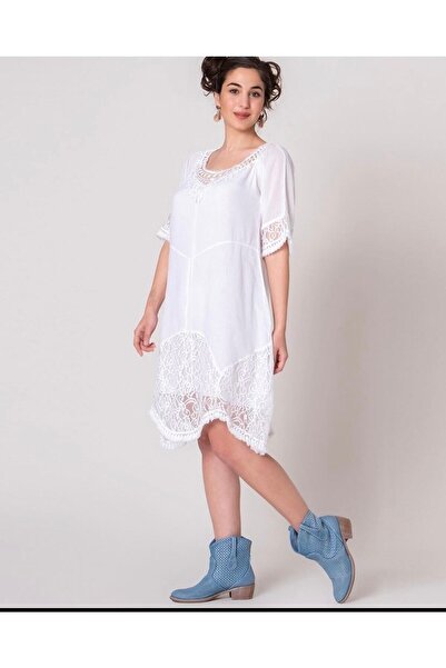 Bohemian Beyaz Önü Dantelli Elbise