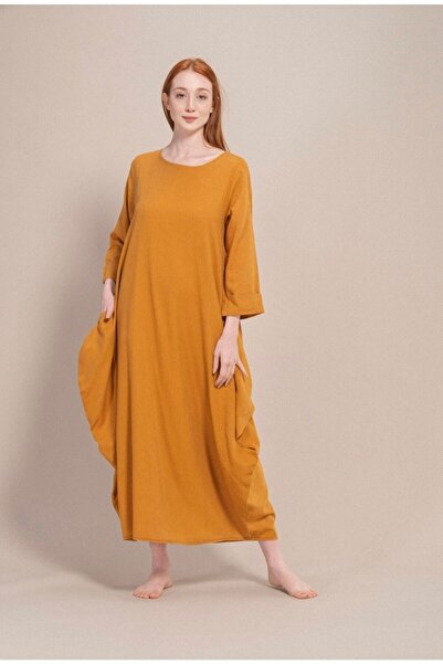Bohemian Long Sleeve Flounce Mustard Dress