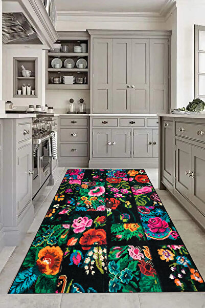 halıpera Yıkanabilir Kaymaz Halı  Karabağ  Patchwork Desenli Salon Halısı Mut...