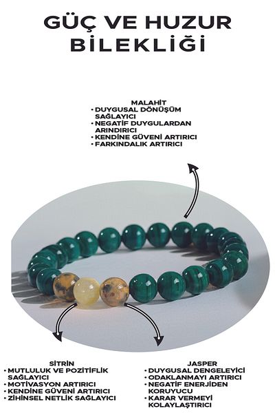 Ssilhoutte Doğaltaş Natural Stone Bracelet - Malahit and Citrine Jasper - Certified Hand Workmanship - Positive Energy - Protection