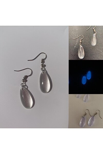 MISS GOLDEN Şeffaf Renk Gece Mavi Neon Olan Damla Şekilli Gümüş Aksesuarlı Kü...