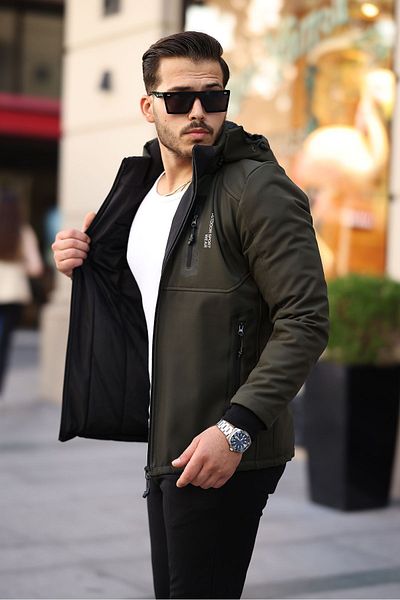 Mero Life Παλτό Khaki Softshell - με κουκούλα, αδιάβροχο και αντιανεμικό, γούνινη εσωτερική επιφάνεια και επένδυση από ίνες