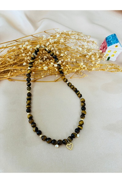 Markiz Takı Kahverengi Doğal Akik Taşı 45 cm Kolye