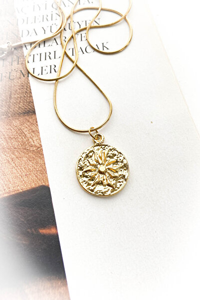 roshel Çelik Altın Renk Figürlü Madalyon İnce Zincir Çelik Kolye