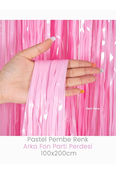 Pastel Pembe Renk Arka Fon Parti Perdesi 100x200cm