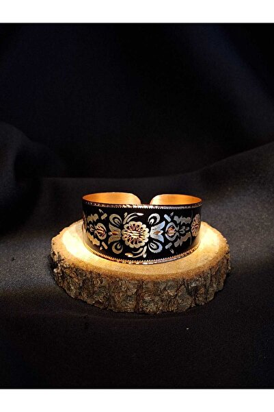 PrestigeSO Bakır bileklik, Çiçekli bileklik, siyah bakır bileklik, Çiçek işle...