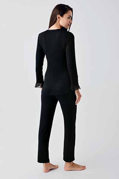 Artış Flexible Vizkozlu Long Chiffon Sleeves Maternity Dressing Gown and Pajama Set