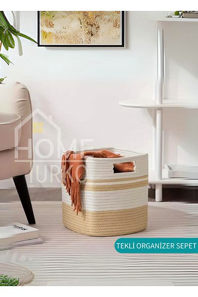 HomeTurko Cute Wicker Square Basket - Single Jute Woven, Home Office Room Dormitory Storage Accessory