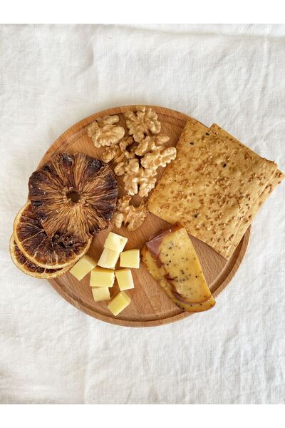 NOBLERAVEN DESIGN Doğal Ahşap Yuvarlak Sunum Tabağı ve Peynir Tabağı Seti, İkili Set, Yuvarlak, Kayın Ağacı