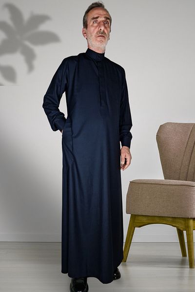 Royal Attire Hajj Umrah Clothes - Prayer Cubic with Hidden Button and Long Sleeve Detail, Buttoned Pocket