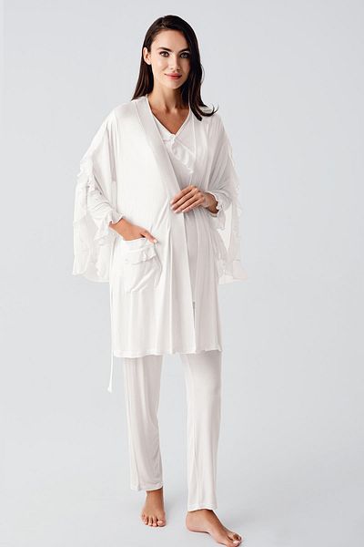 Artış Flexible Vizkozlu Long Chiffon Sleeves Maternity Dressing Gown and Pajama Set