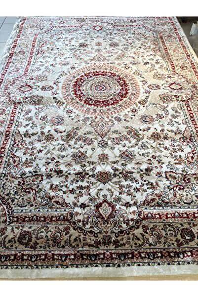 Padişah Asaryün Halı Ipek H4095 Krem Bej İpeksi Geleneksel Renkli Göbekli Klasik Desen Salon Halısı Modern