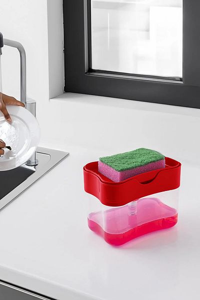 Porsima Org-98 Red Detergent Holder Spongematic - Pump and Soap Dispenser Detergent Organizer