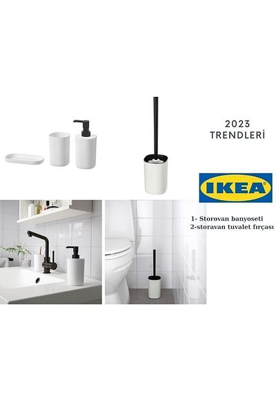 IKEA طقم حمام ستوروفان أبيض مكون من 3 قطع - فرشاة تواليت بلاستيكية من يوروبيستور