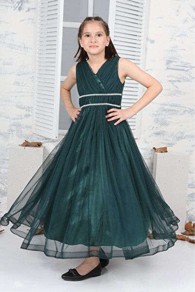 Pantulux Kız Çocuk Saten Astarlı Elbise Tül Kumaş Özel Gün Doğum günü Parti Elbisesi