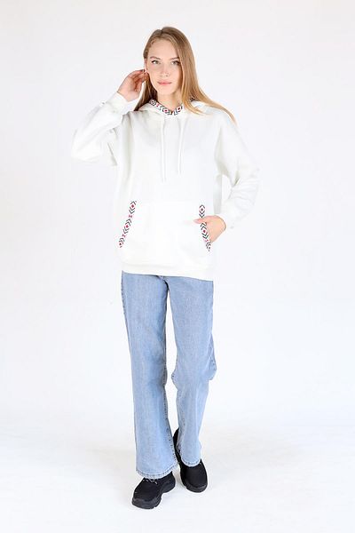 Rays 9141m Hooded Ecru Sweat - Collar Pocket Printed