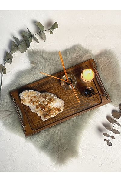 NOBLERAVEN DESIGN Wooden Tray with Antique Brass Handle