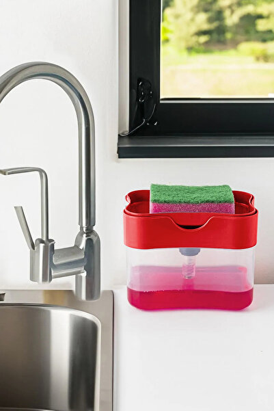Porsima Org-98 Red Detergent Holder Spongematic - Pump and Soap Dispenser Detergent Organizer