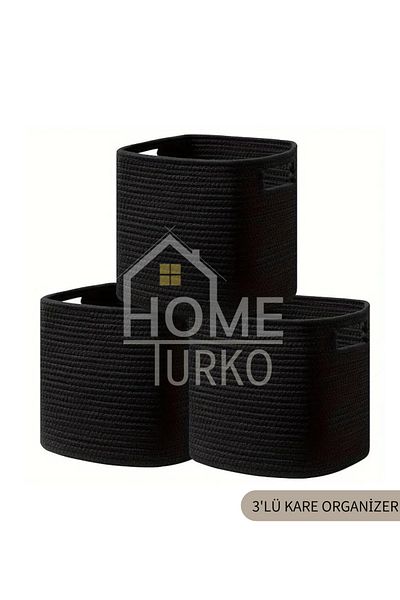 HomeTurko Jute 3-Piece Cute Straw Square Storage Set - for Home, Office, Room and Hotel