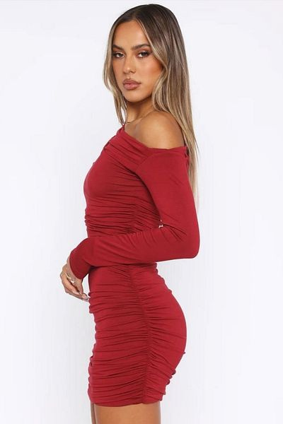 Edela Short Red Off-Shoulder Dress 4080 - Gathered