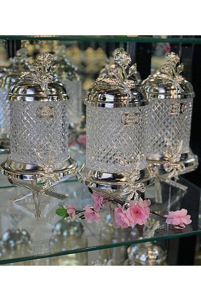 vanilya accessory silver color floor standing crystal jar set triple