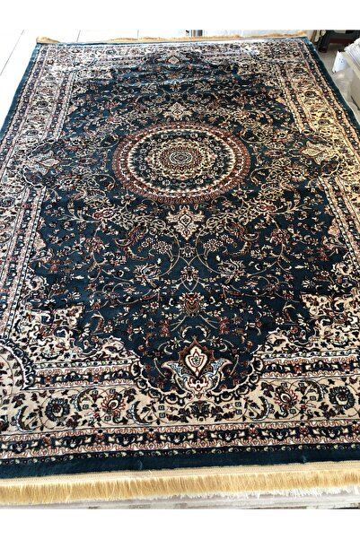 Padişah Asaryün Halı Ipek H4095M Mavi Krem İpeksi Geleneksel Renkli Göbekli Klasik Desen Salon Halısı Modern