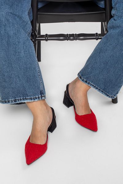 Ömer Ediz Shoes 6 cm Thick Heeled Fabric Detailed Shoes