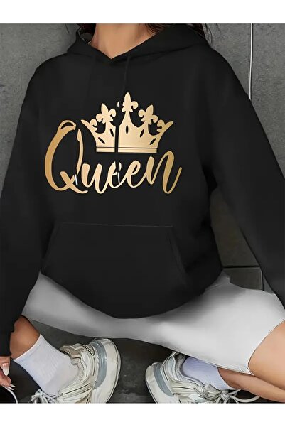 WOODROFFE Μαύρο γκρι φούτερ με κουκούλα - Unisex Oversize με στάμπα Crown and...