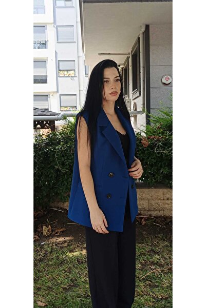 Sude Giyim Kadın Kruvaze Yaka Astarlı Düğmeli Blazer Yelek
