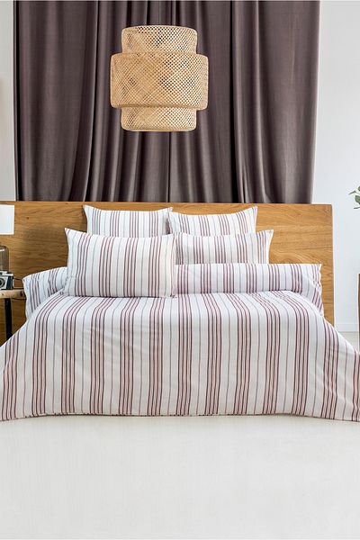 Mercury Natural Double Cotton Sheet Elastic Striped Duvet Cover Set
