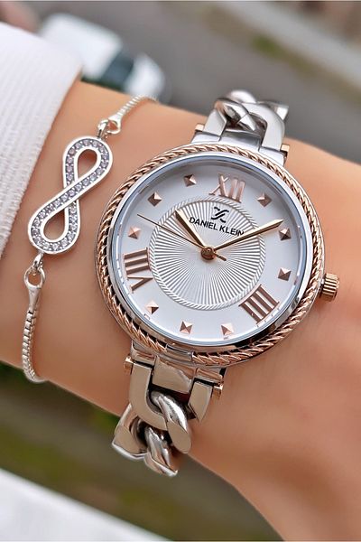 Daniel Klein Silver Women's Wristwatch and Bracelet Gift