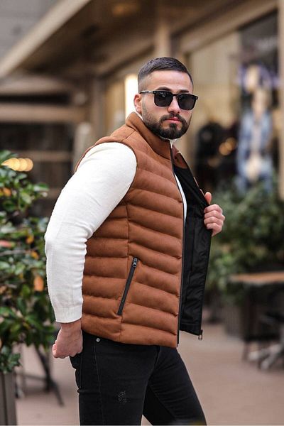 MODA FAVALLİ Ανδρικό φουσκωτό σουέτ γιλέκο New Season
