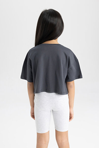 DeFacto Kız Çocuk Crop Bisiklet Yaka 2'li Kısa Kollu Tişört B7795a8ns