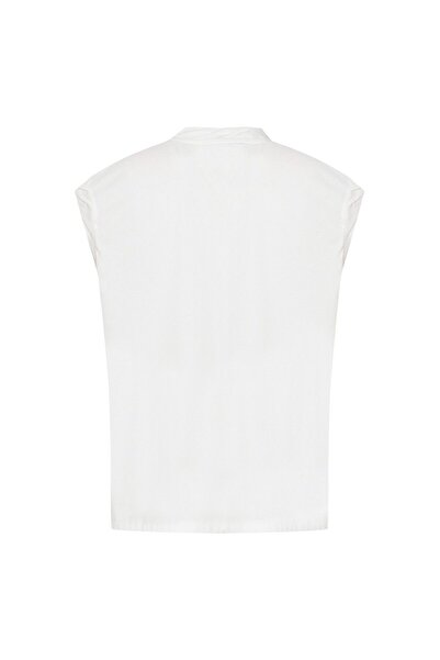 Exquise Ecru Stone Detailed Regular Crew Neck T-Shirt